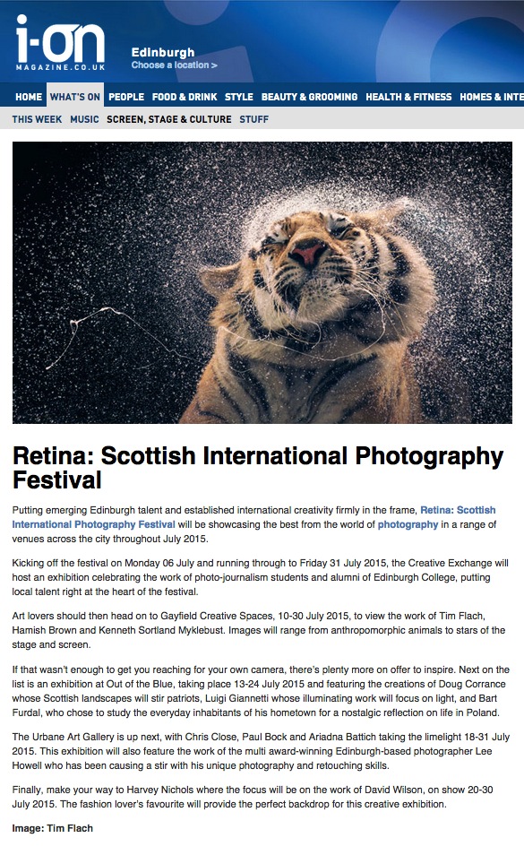 Urbane Art Gallery's upcoming exhibition in partnership with Retina: Scottish International Photography Festival was featured in i-on magazine.